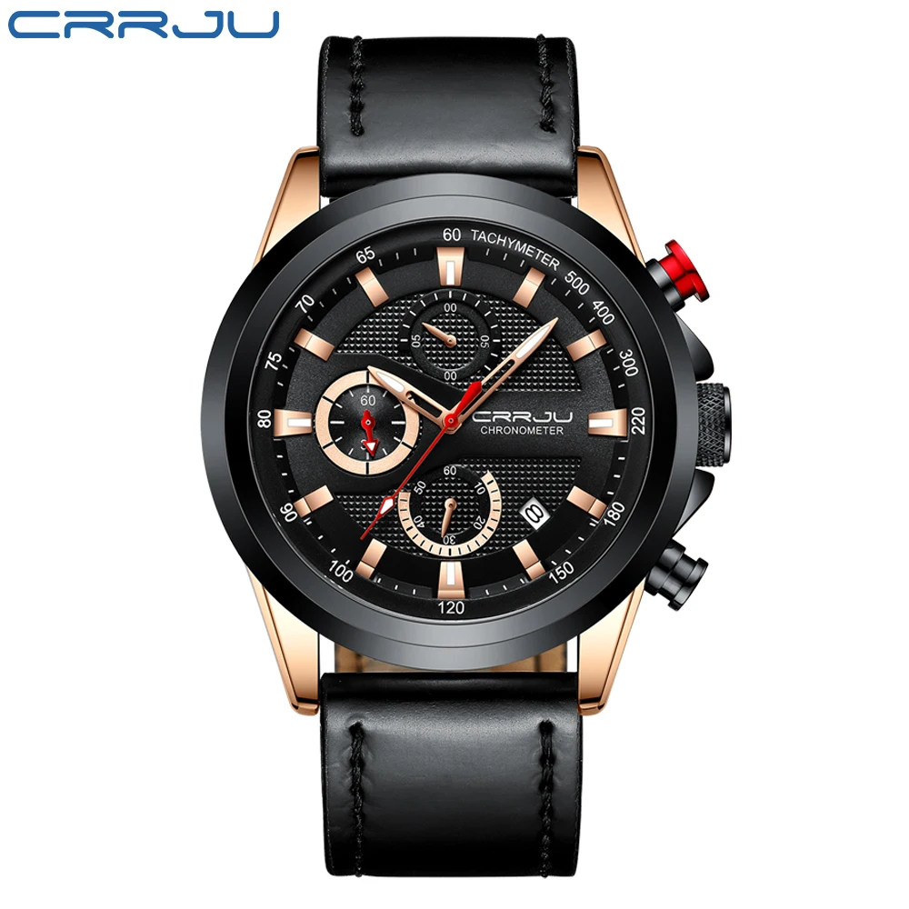 2023 CRRJU Big Dial Men\'s Watch Chronograph Sport Men Watches Design Creative With Dates Male Wristwatch Mens Stainless Steel