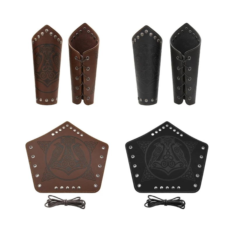 Adjustable Wrist Guard Men Cosplay Knight Wristbands Medieval Bracer with Rivet Drop Shipping