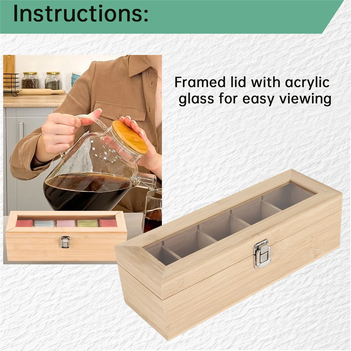 X11AA متعددة الوظائف الخيزران نظام الشاي كيس مجوهرات المنظم صندوق تخزين 5 مقصورات صندوق الشاي المنظم حاوية السكر #6