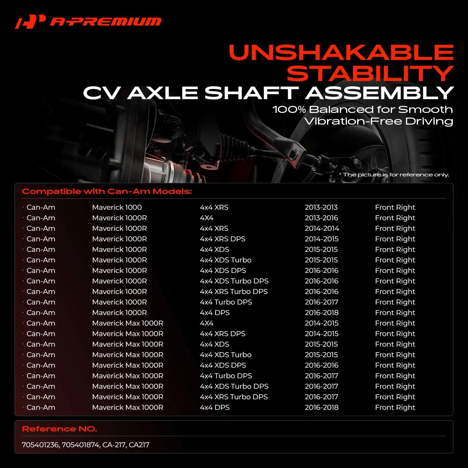 A-Premium Front Passenger Side CV Axle Assembly for Can-Am Maverick 1000 2013 Maverick 1000R 2013-2018 Maverick Max 1000R