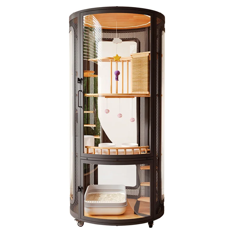 

Panoramic 360 Villa Home Indoor Cat Cage Round Luxury Large Cat Nest Four Seasons Cabinet Solid Wood Room