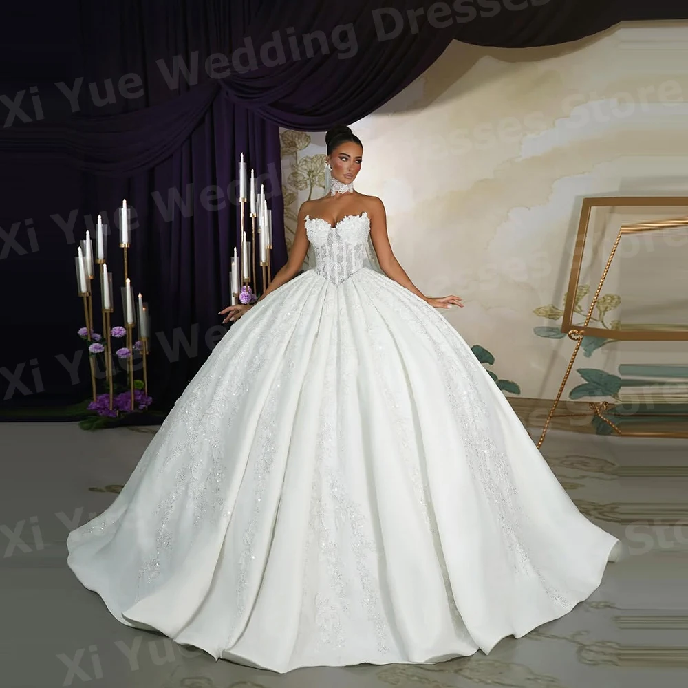 Exquisite A-Linien-Brautkleider mit Spitzenapplikationen und Herzausschnitt, Ballkleider, Vestido De Novia, Brautkleider nach Maß, Robe De Mariée