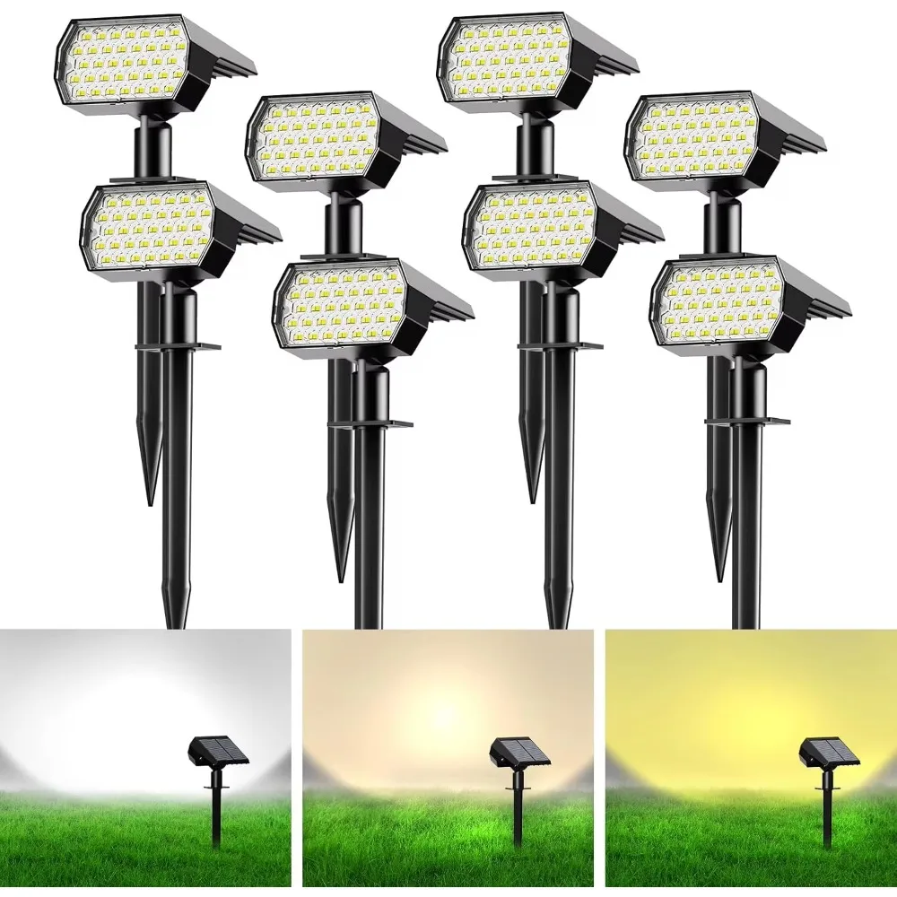 ‌74 LED Solar Spot Lights Outdoor, 3 Colors IP65 Waterproof, 2-in-1 Landscape Lighting for Yard/Garden/Pathway