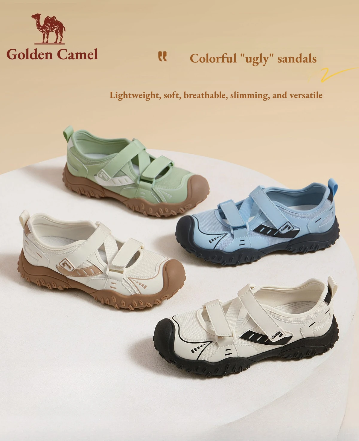 Golden Camel Women's Ugly-Cute Sandals 2026 Summer Outdoor Lightweight Soft Bottom Hiking Beach Shoes Casual Mary Jane Sandals