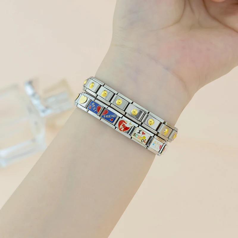 Hapiship 2025 Women Romantic Heart Love Best Friend Italian Charms Fit 9mm Stainless Steel Bracelet Wholesale Jewelry ZH023