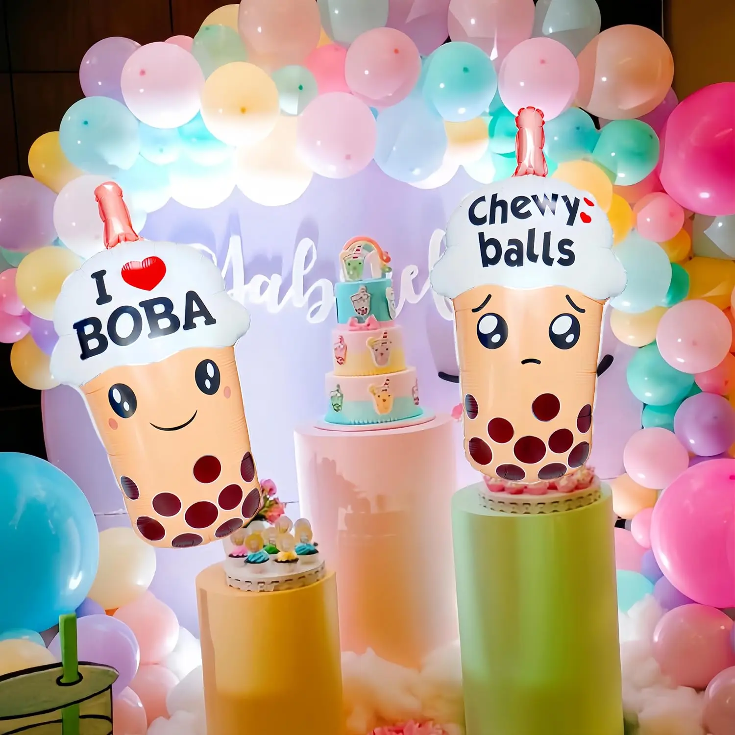 2 Pcs Boba Bubble Tea Balloons Bubble Tea Party DecorationsBoba Party Table Dinner Decorations