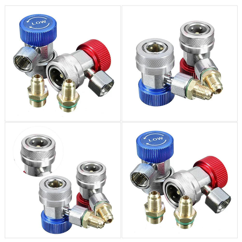 

2pcs Air Conditioning Fluoride Coupler Connector for Charging Hose High Low Pressure Durable Knurled Grip Ring Detachable