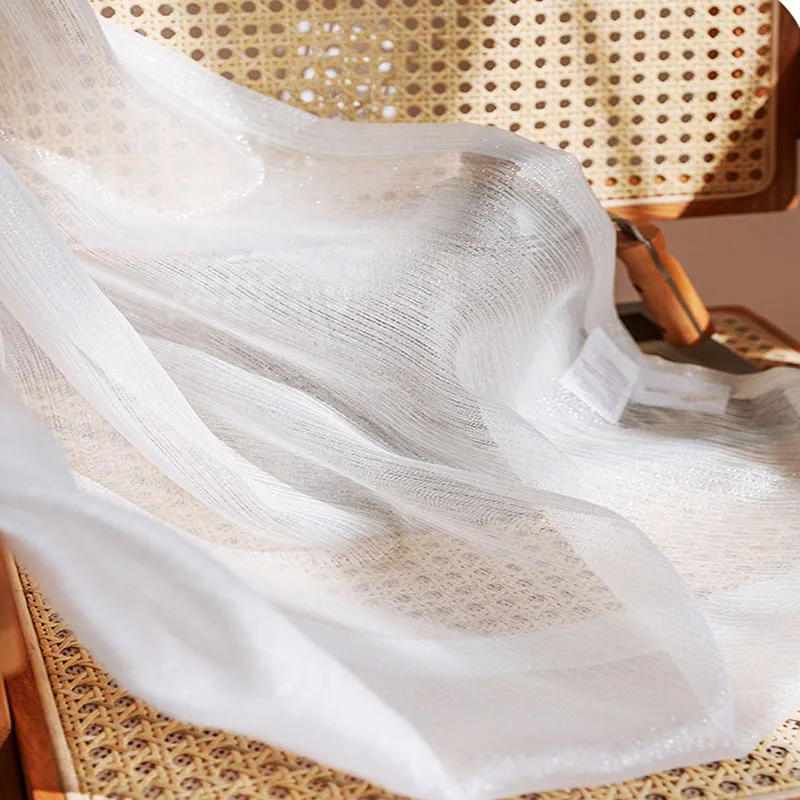 Pure White Shiny Silver Wire Stripe Tulle，Curtains for Living Room， Modern Simple Window Screen Bedroom Voile Blinds for windows