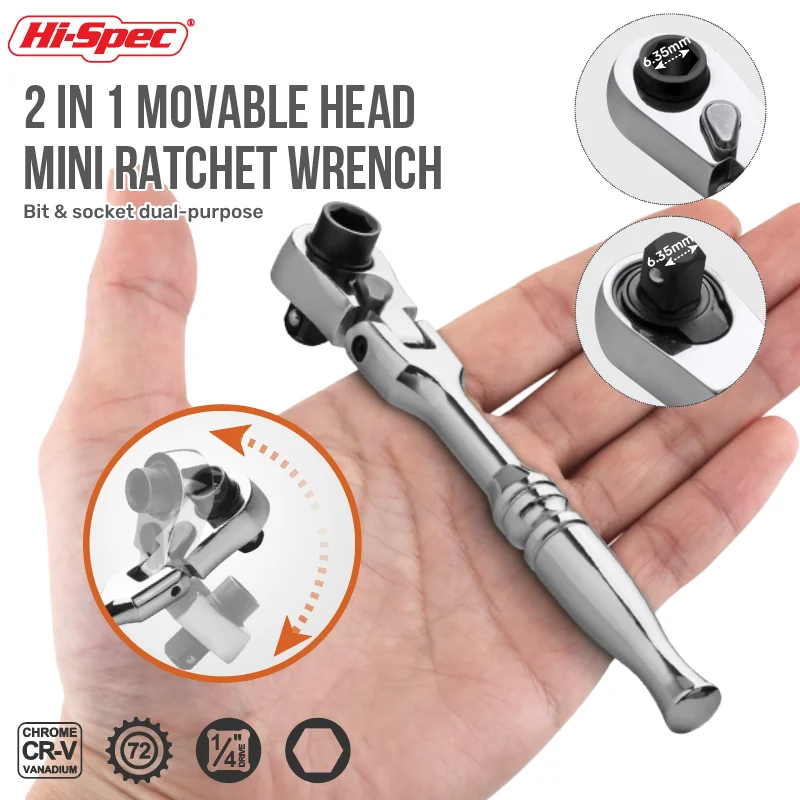

Hi-Spec 2-in-1 Mini Ratchet Wrench Movable Head Handle Double-Ended Socket Wrench Small Fly Torque Spanner Hand Repair Tools