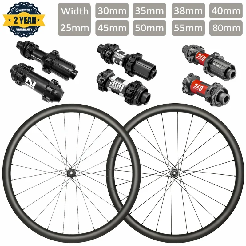 

Airwolf Carbon Road Bike Wheelset 700C Disc Brake Carbon Rim Center Lock or 6-blot Tubuless Clincher Wheels UD 24h Carbon Wheels