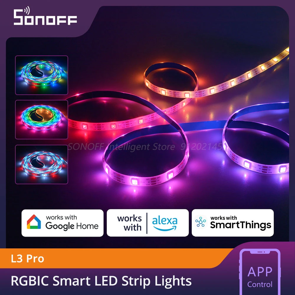 SONOFF L3 Pro RGBIC WiFi Smart LED Strip Lights 5M/16.4Ft 44 Lighting Preset Waterproof Lamp Tape Music Mode Alexa Voice Control