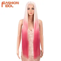 Moda IDOL 38 pulgadas/95 cm peluca de encaje larga y recta pelucas de fibra sintética de alta temperatura para mujeres peluca de Cosplay resaltada rosa ombré