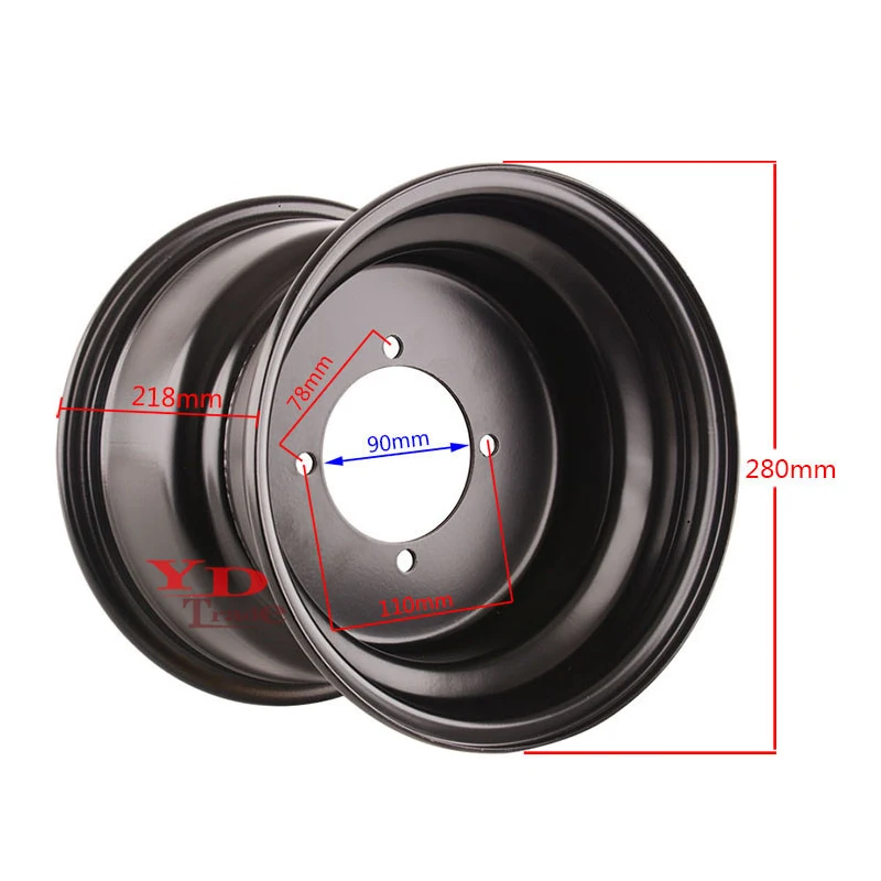 10 Inch Wheel Hub 23x7.00-10 Front Wheel Hub 22x10-10 Rear Wheel Hub Four-wheeler Iron Ring Four-hole Wheel Rim ATV Accessories