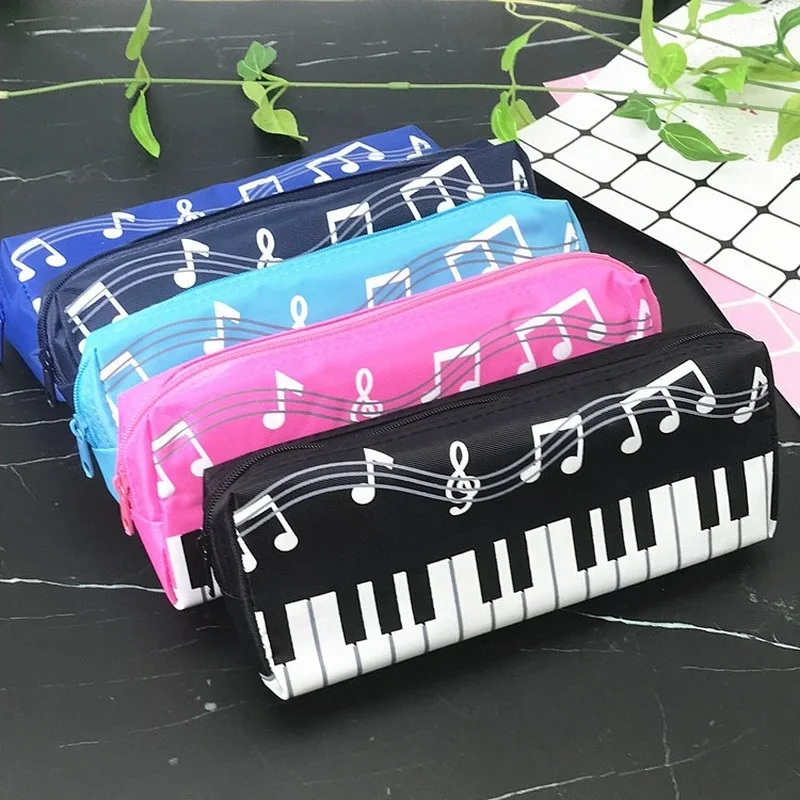 Creative Music Notes Piano Keyboard Pencil Case Canvas Pen Bags Large Capacity Stationery Office School Supplies