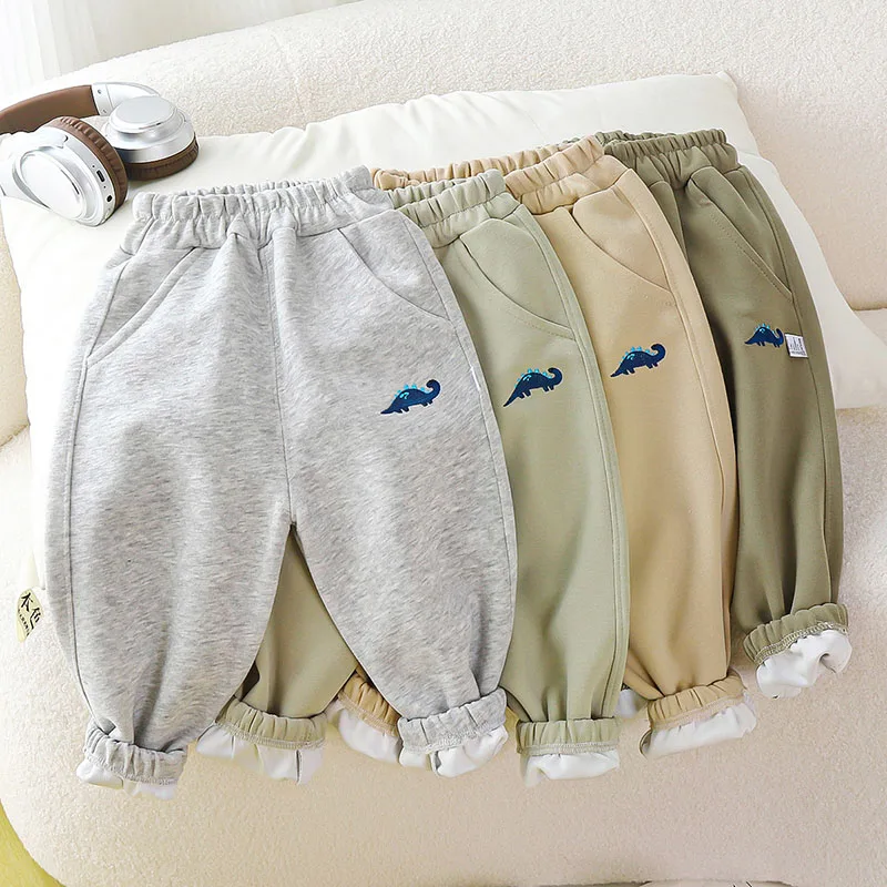 MILANCEL New Autumn Kids Sweatpants 1-7T Embroidered Dinosaur Boys Casual Pants Loose Thin Pocket Children Solid Color Trousers