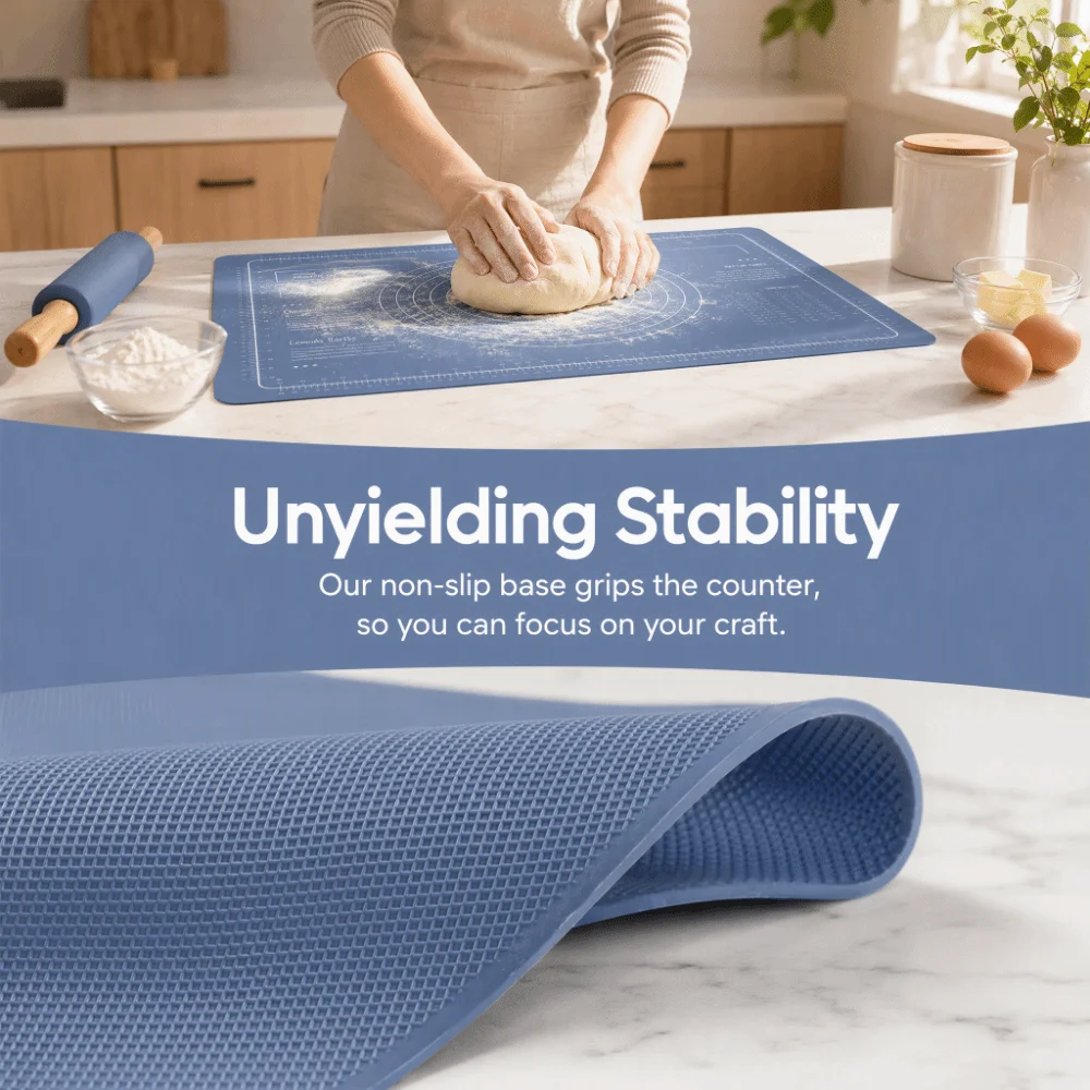 3pcs Food Grade Silicone Pastry Mat Rolling Pin Set Non Slip Measurement Marking Dough Kneading Mat Thickened Heat Resistant