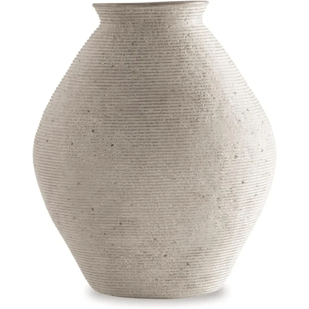 

Hannela 12" Modern Distressed Polyresin Vase, Antique Tan