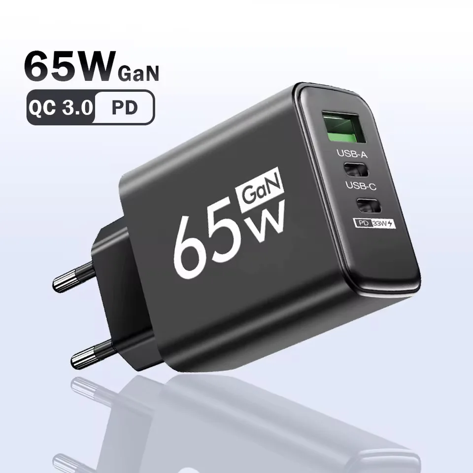 GaN 65W PD USB Charger Type C Charger Fast Charging Phone Adapter for iPhone 15 Xiaomi Huawei Samsung Mobile Phone Wall Charger