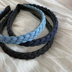 Denim Color Twist Fabric Headband with Teeth Fixed All-Matching Girlish High Sense Mori Sweet Hairpin Hair Hoop