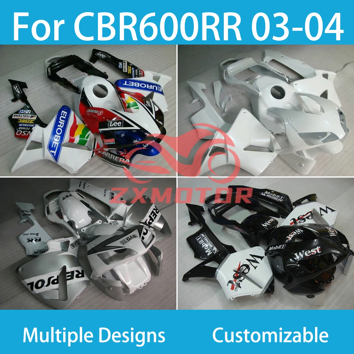 Customizable Fairings for HONDA CBR 600RR 2003-2004 Perfectly Fits CBR600RR 03 04 Fairing Kit