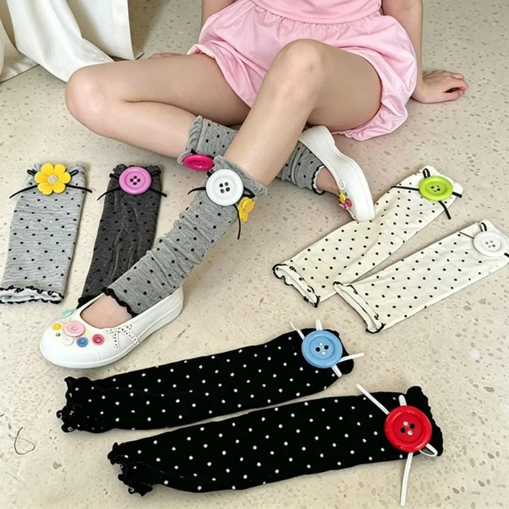 Sweet Polka Dot Calf Socks Cotton Stretchy Color Button Socks Breathable Polka Dot Socks Summer Wear