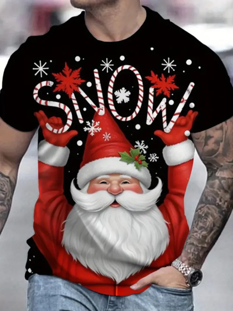 

3D Santa Claus Printed T Shirt For Men Casual Fashion Crew Neck Short Sleeve Tops New Year Gift Oversized Harajuku Men Clothing