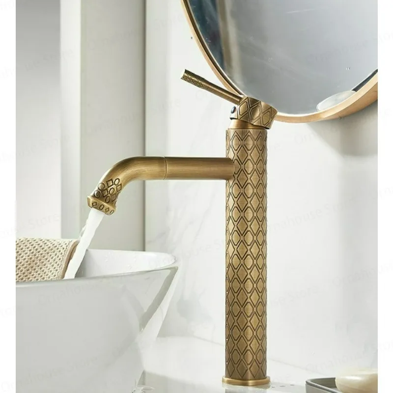 

Antique Carved Bathroom Faucet Brass Basin Hot & Cold Bathroom Sink Faucet Deck Mounted Lavotory Faucet Mixer Water Tap