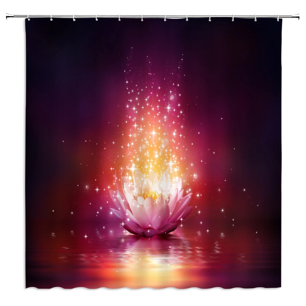 3D Blue Red Pink Lotus Print Shower Curtain Bathroom Bathing Screen Fabric Bath Floral Curtain with Hooks Kitchen Home Decor