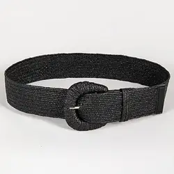 Bohemian Style Hand-woven Black and White Round Buckle Women Belts Designer Woven Elastic PP Straw Grass Girls Waistband