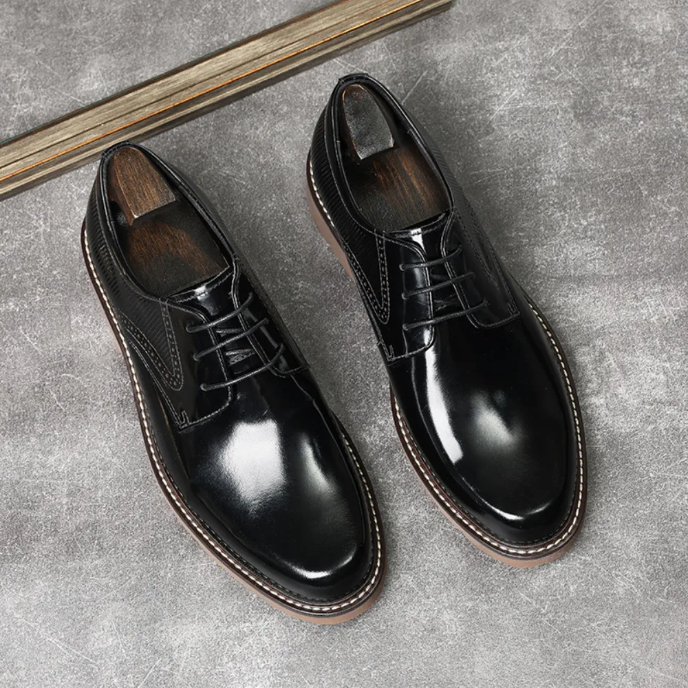 New Autumn Winter Color Rubbed Men Leather Shoes Top Layer Cowhide Lace Up Oxford Formal Business Wide Work Shoes