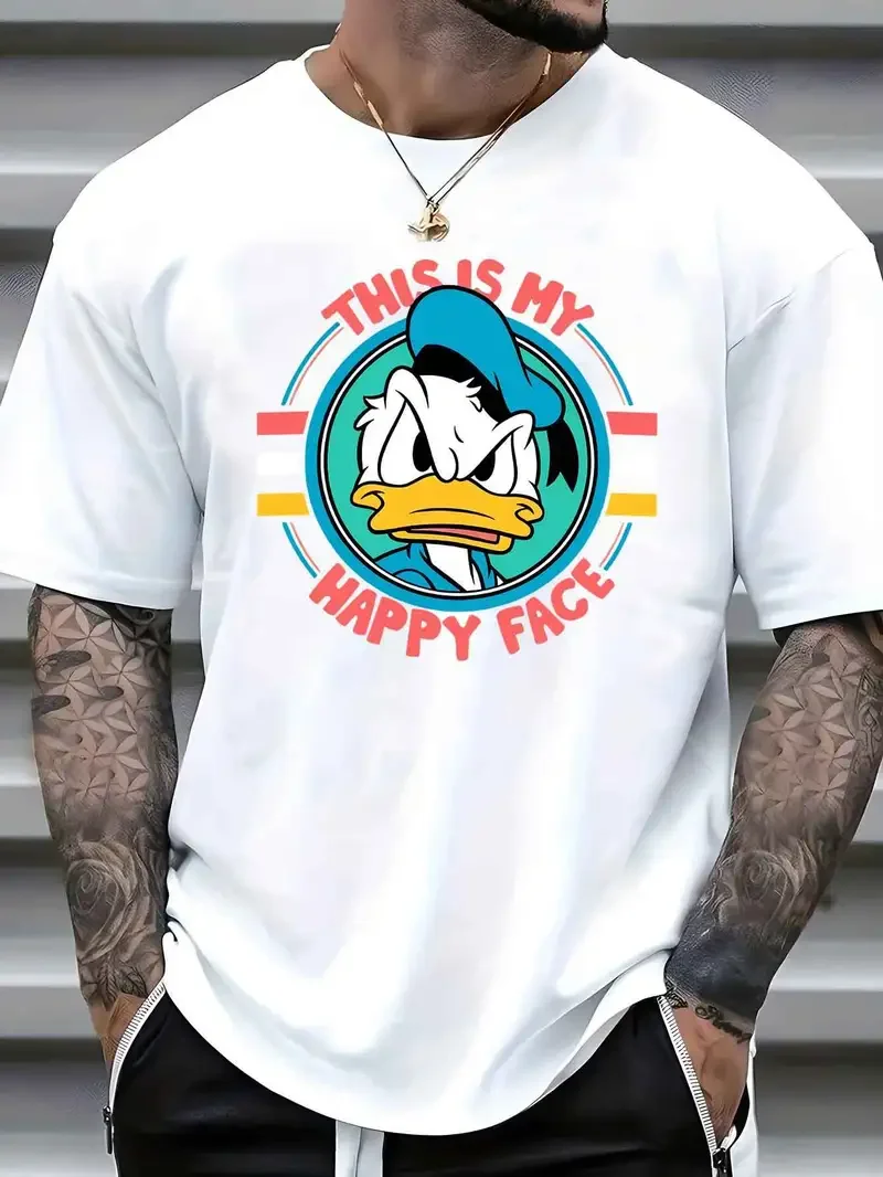 

2025 Summer Family Cartoon Donald Duck T-Shirt Unisex Men's Summer Cotton Women's T-Shirt Oversized Top Streetwear Clothing