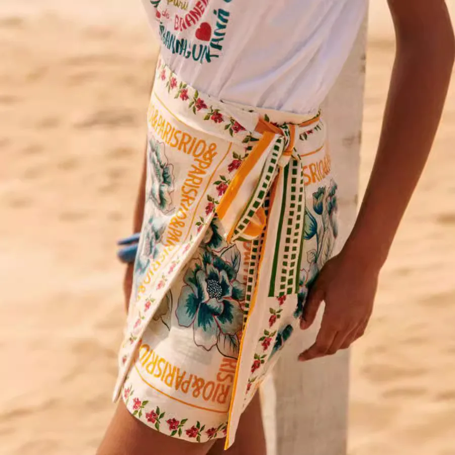 

Autumn And Summer New Print Lace Up Beach Casual Trendy Half Skirt For Women