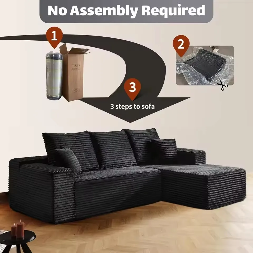 圧縮式ソファ モジュール式セクショナルソファ カウチ 109インチ 快適なL字型ソファ リビングルーム用、深い座面の心地よいふわふわ家具