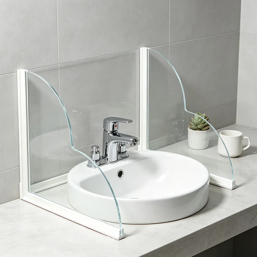 2 Pack Clear Shower For Splash Guard for Bathtub and Sink with Curved Baffle Design to Prevent Water For Splashing