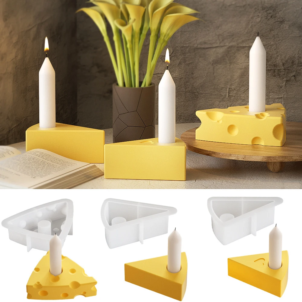 New Cheese Candle Holder Silicone Mould Gypsum Concrete Triangle Polka Dot Love Scented Candle Base Cake Baking Tools Home Decor