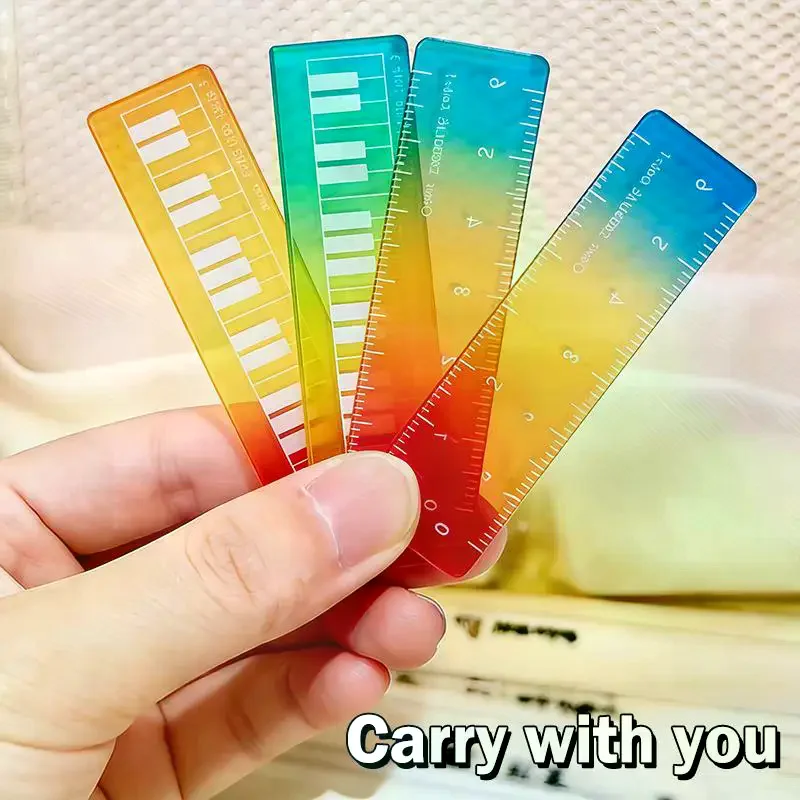 5/10/50pcs Colorful Iridescent Cartoon Palm Ruler Mini Straight Ruler Student Notebook Pocket Portable Gradient Measuring Tool