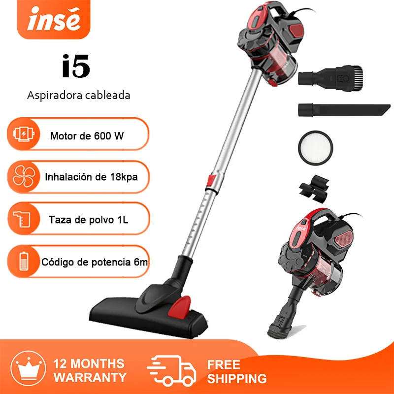INSE-aspiradora I5 con cable para el hogar, aspiradora potente de succiรณn de 18kPa, con Motor de 600W, limpiador de mano para alfombras de pelo de