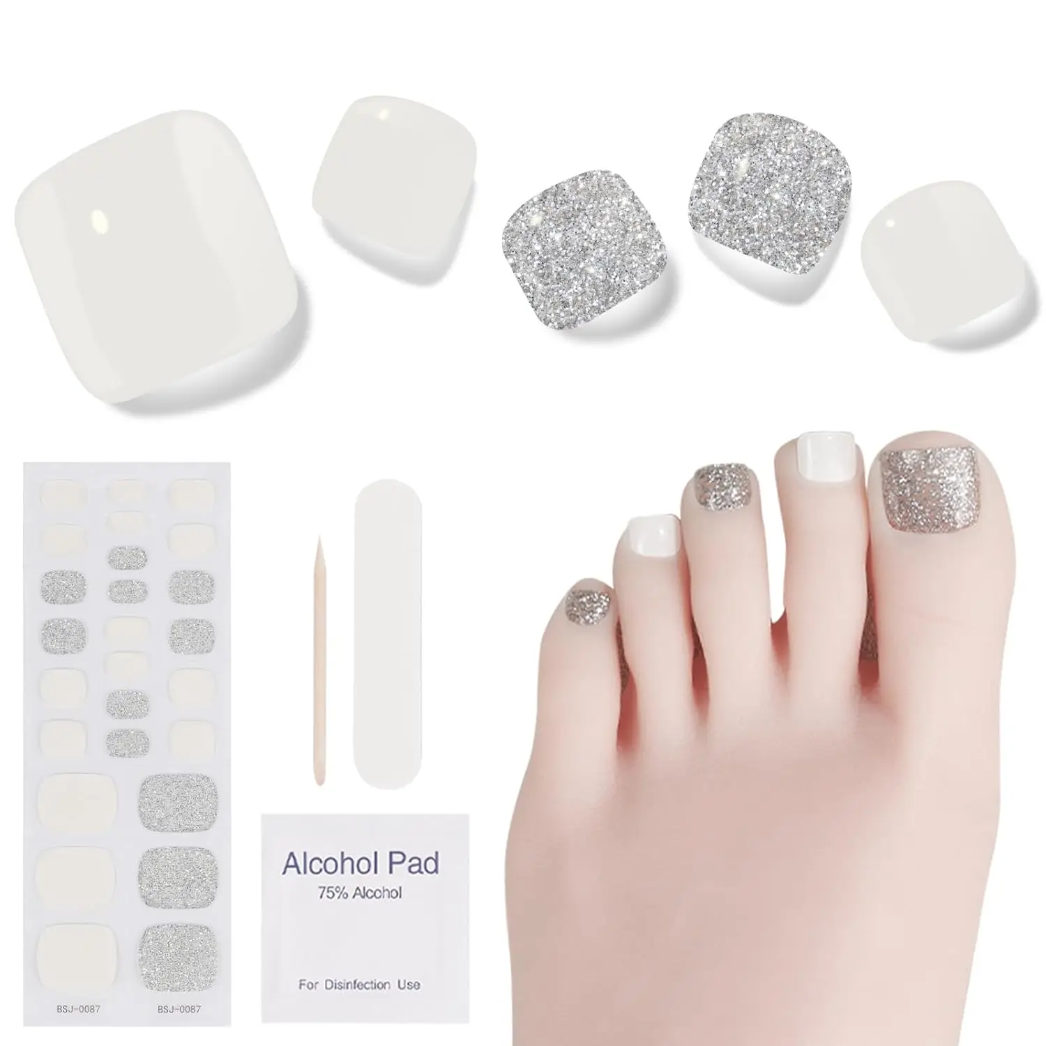 Solid Color Toe Gel Nail Strips Full Adhesive Waterproof Korean Semi Cured Foot Gel Nail Art Wraps UV Lamp Need Nails Stickers