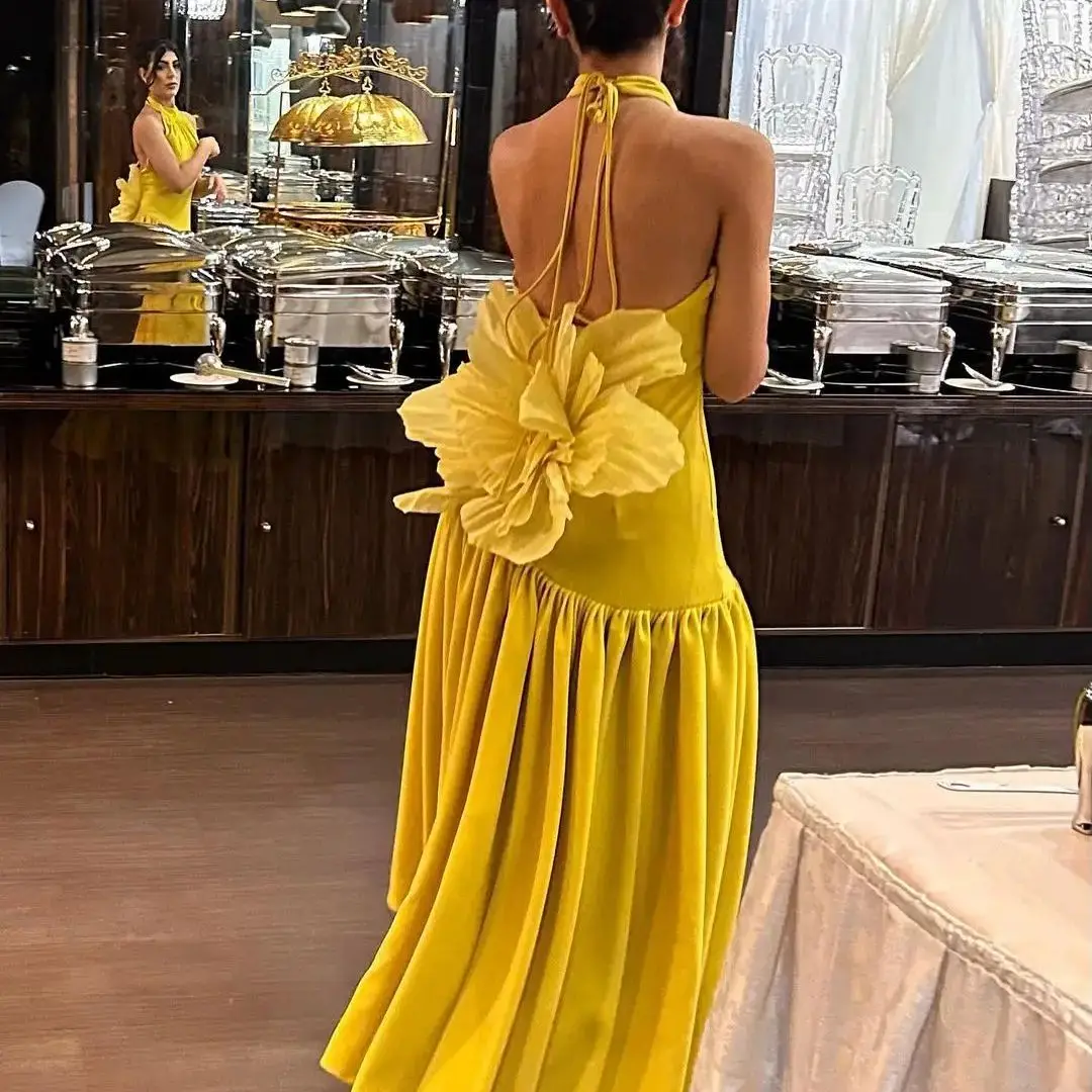 Halter Evening Dress Ankle Length Strapless Elegant Prom Dresses for Women 2023 Sleeveless Saudi Arabia Women\'s Formal Dress