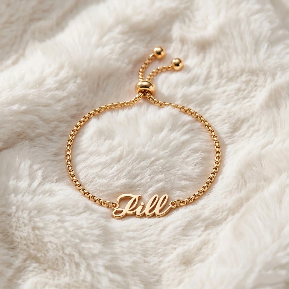 Personalized Name Adjustable Chain Bracelets For Women Jewelry Stainless Steel Script Nameplate Slider Bracelet Gift For Her