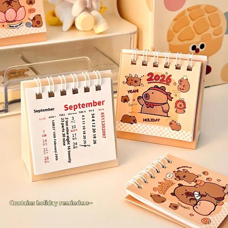 Cartoon 2026 Year Capibara Desktop Mini Desk Calendar Planner Desktop Decoration Office Stationery