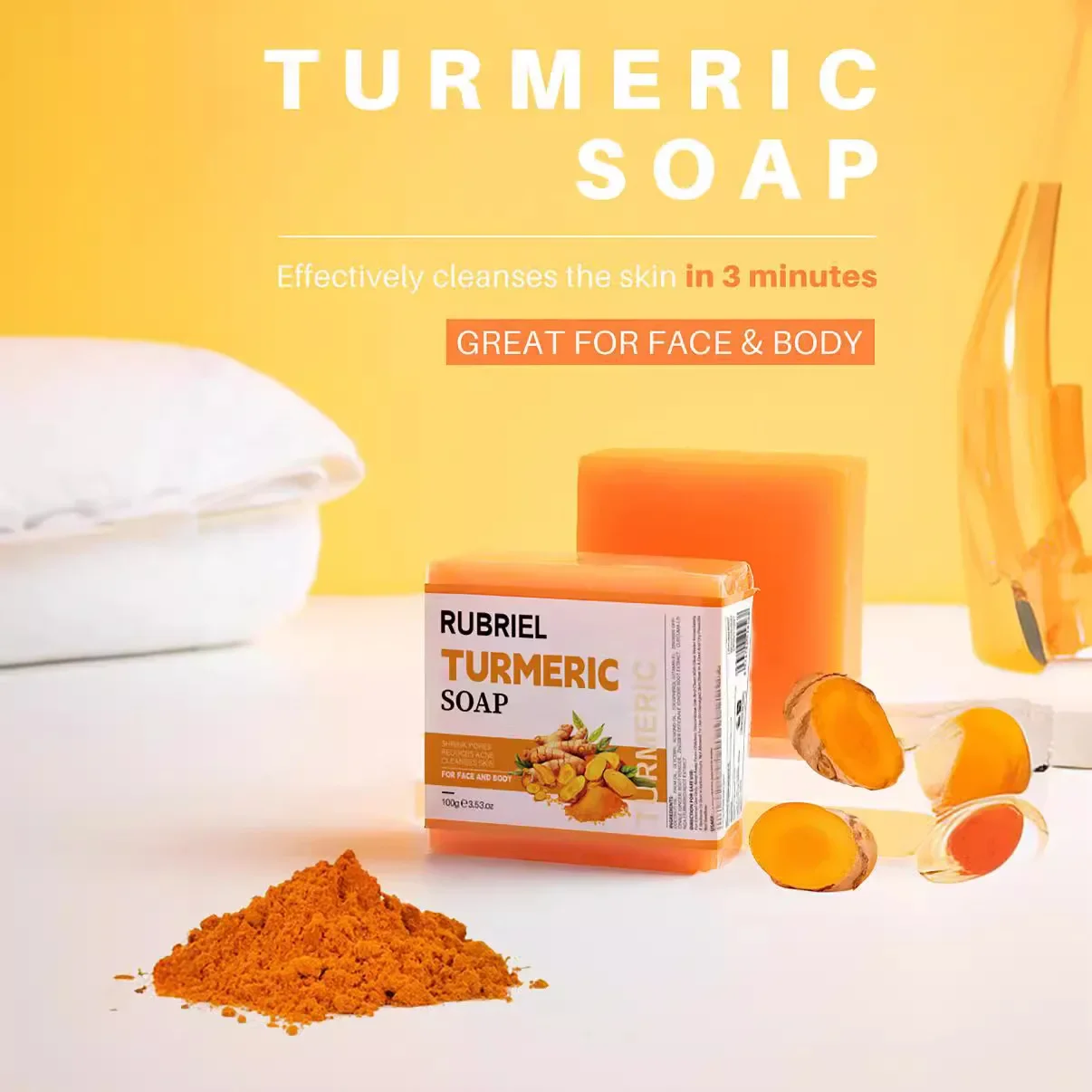 TURMERIC-Limpeza Suave para Acne e Acne, Limpeza Facial, 100g