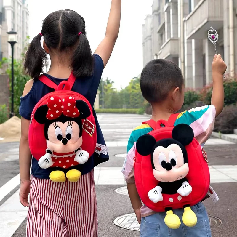 30cm/11.8in Original Disney Plush Schoolbag Minnie Mouse And Mickey Mouse Anime Cartoon Plush Shoulder Bag Kids Birthday Gifts