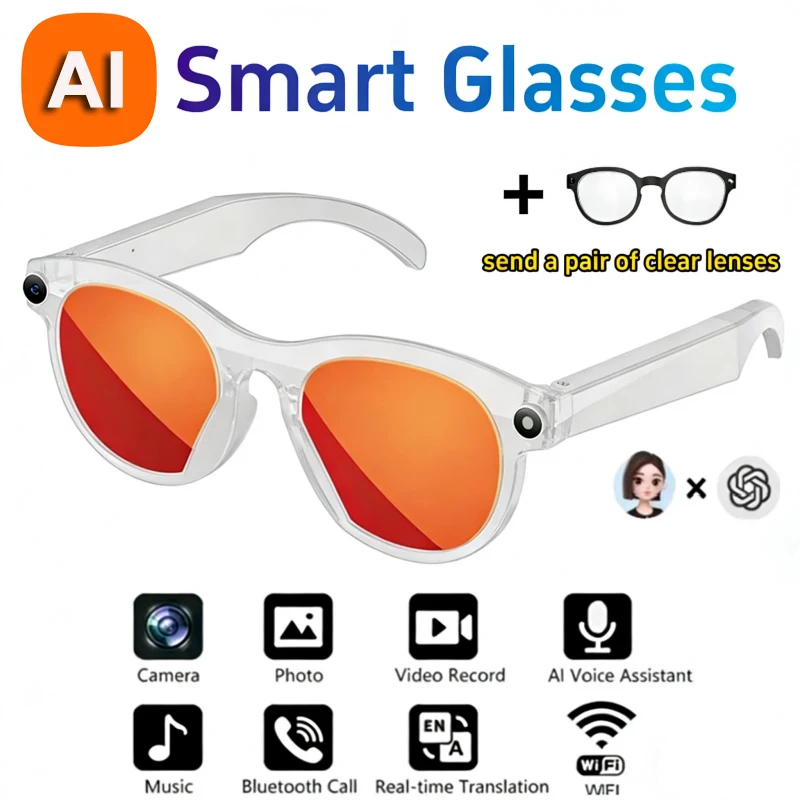 AI Smart Bril HD Foto Video Opname Vertaling Spraakassistent Bluetooth Oproep Muziek Multifunctionele Motorbril 2026