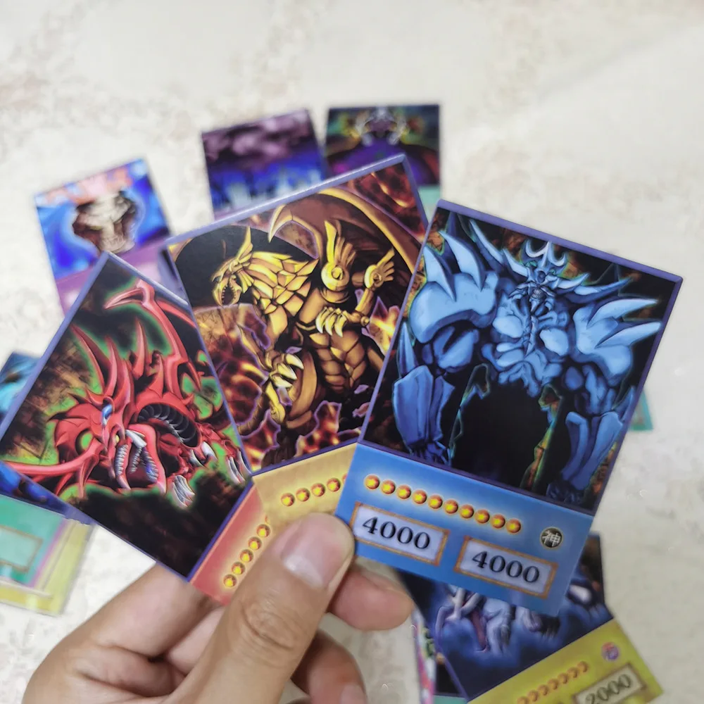 100 шт., флэш-карты Yu Gi Oh, монстры для дуэли, Египетский Бог, голубые глаза, белый дракон, темный волшебник, девушка, реальная игрушка