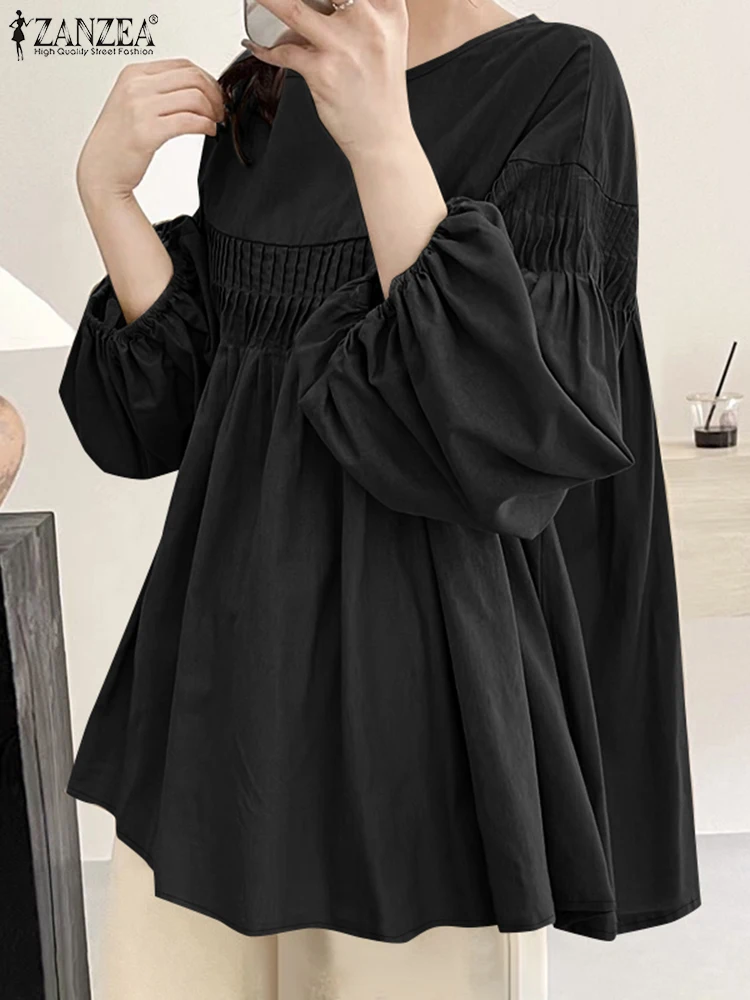 

Fashion Women Long Puff Sleeve Solid Blouse 2025 ZANZEA Spring Autumn Tops Tunic Casual Loose Holiday Blusas Elegant Work Shirt