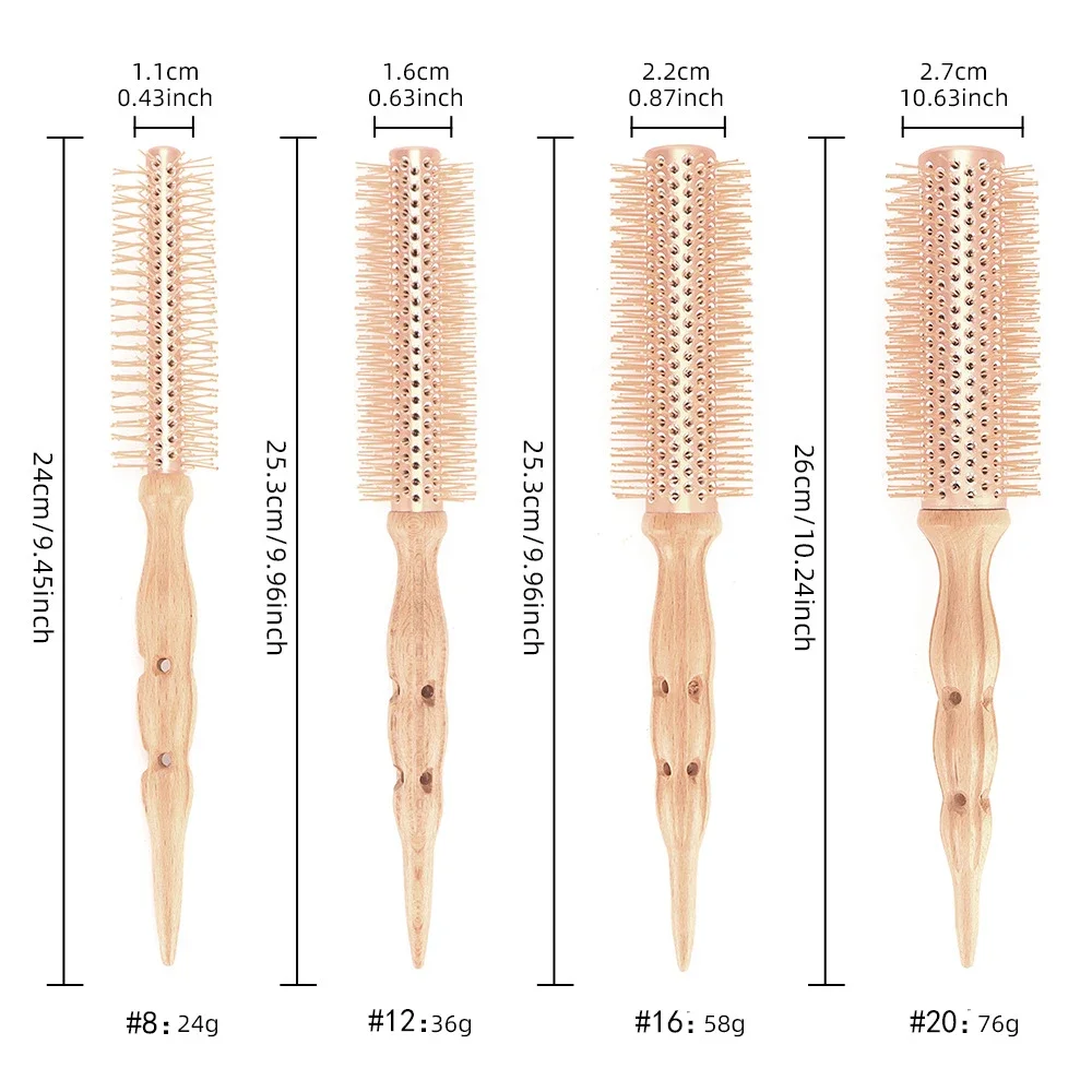 NEW Type Professional Wood Round Curly Combs For Women Hairdressing Massage Brush Salon Barber Aluminum Tube Hair Styling Comb