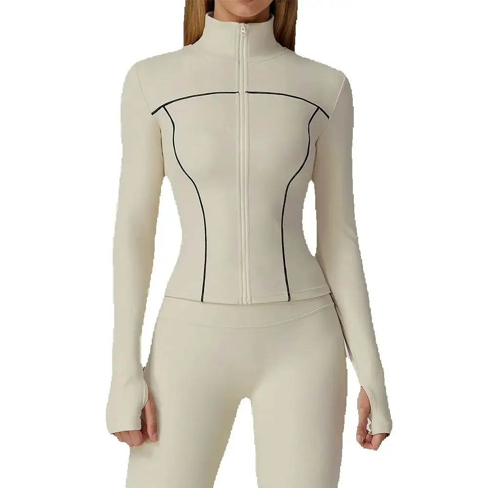 

Быстросохнущая спортивная куртка с подъемным воротником для женщин, топ на молнии, ветрозащитная куртка для бега, фитнеса, йоги с длинными рукавами