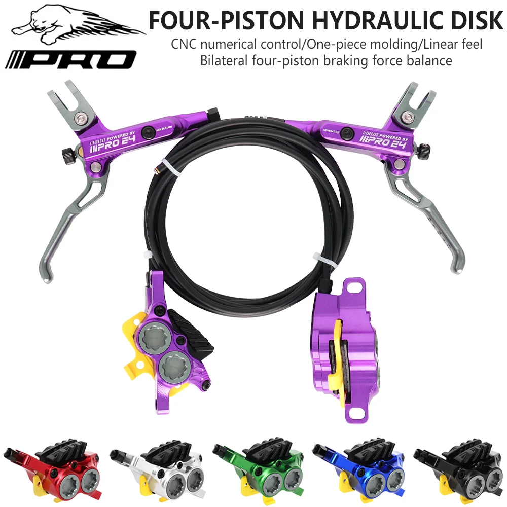 IIIPRO E4 4 Piston Hydraulic Brakes MTB 800mm 1550mm Oil Pipe With Cooling Pads Oil Pressure AM DH E-bike Road Bike Disc Brake