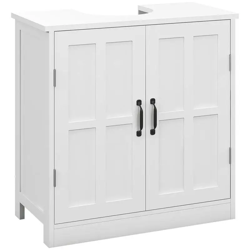 

kleankin Pedestal Sink Storage Cabinet, Under Sink Cabinet with 2 Doors and Adjustable Shelf, Bathroom Vanity with U-Shape Cut-Out, White